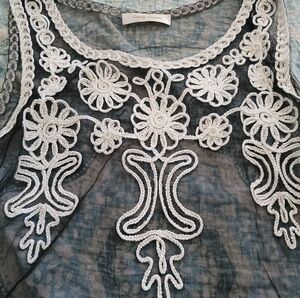 Black Sheer Top with White Embroidery